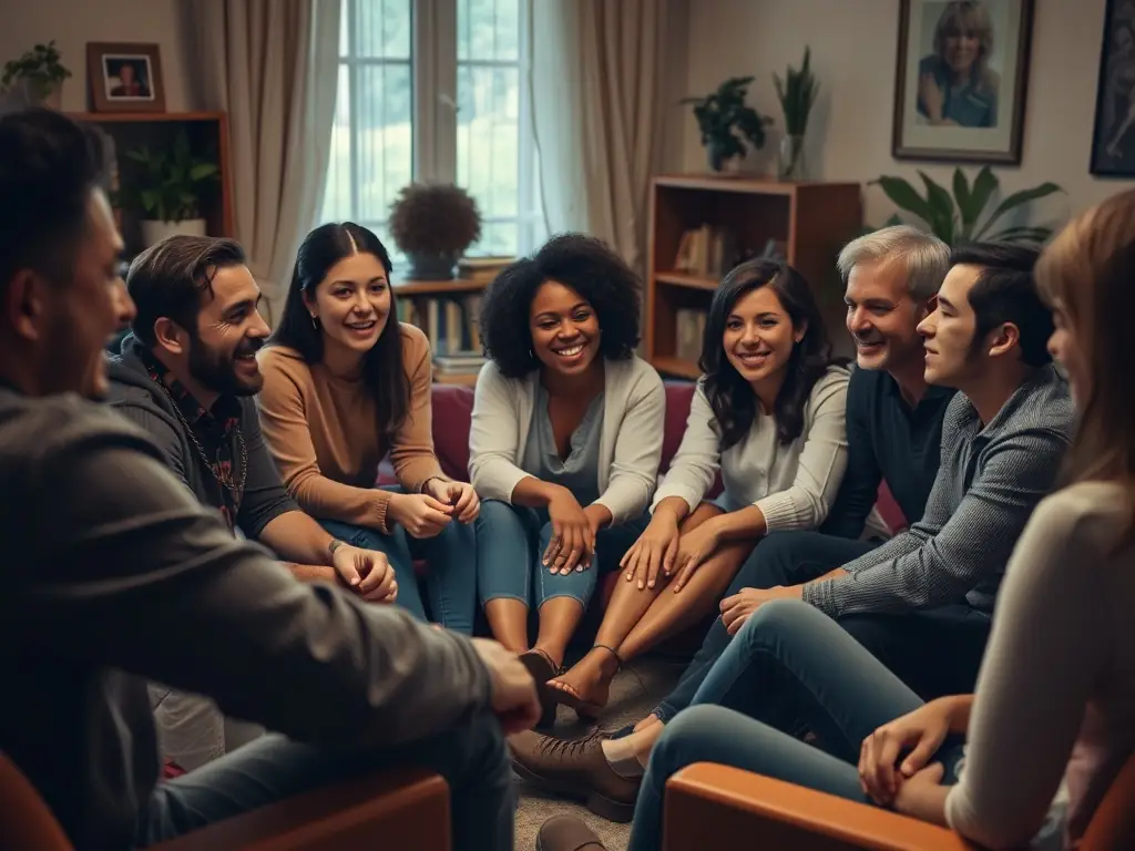 A group of people engaged in a lively discussion after a film screening, representing L'EMBOBINE's discussions and debates.