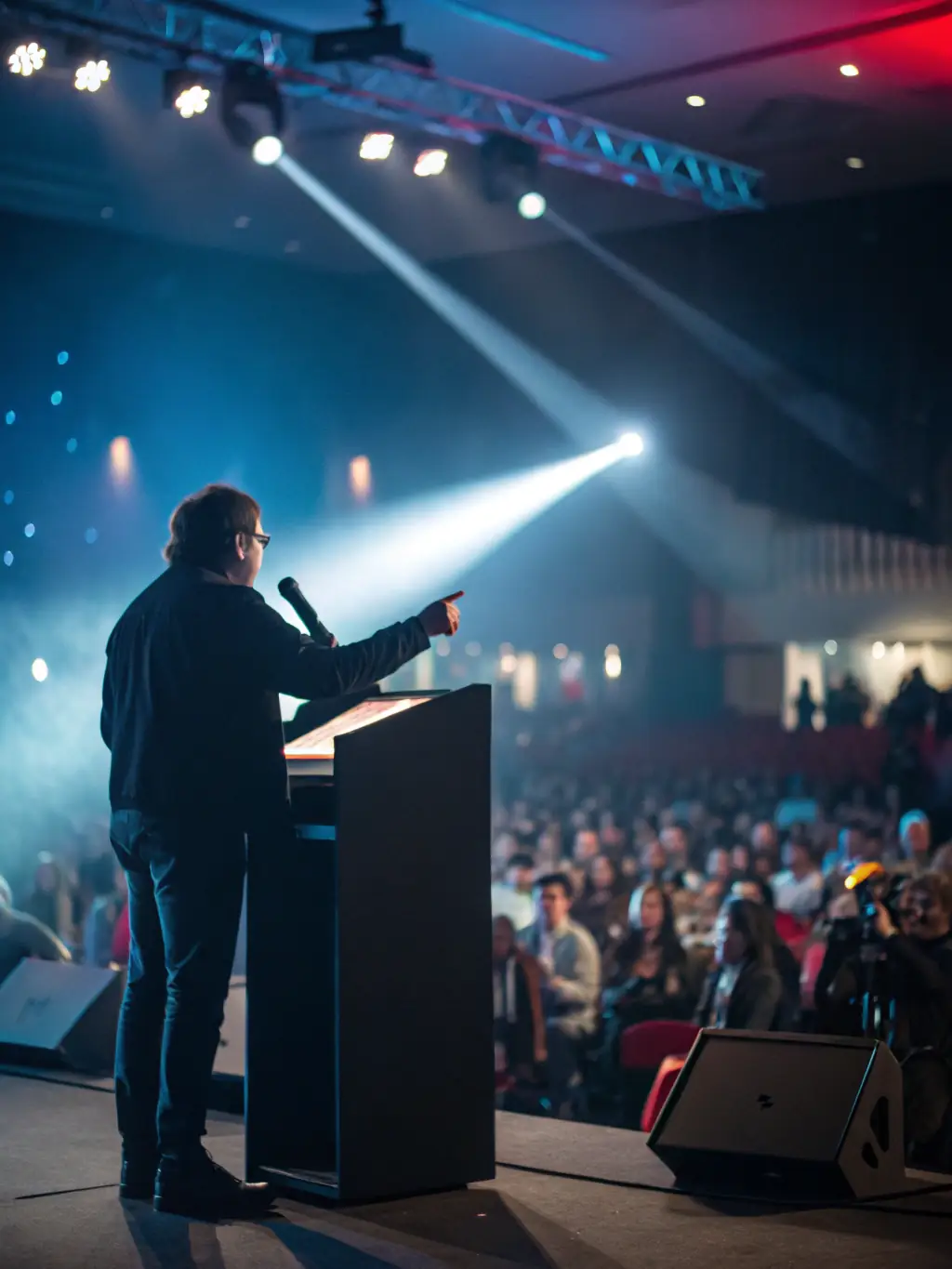 A captivating image of a special event at L'EMBOBINE, featuring a guest speaker sharing their expertise on a particular film genre or director.